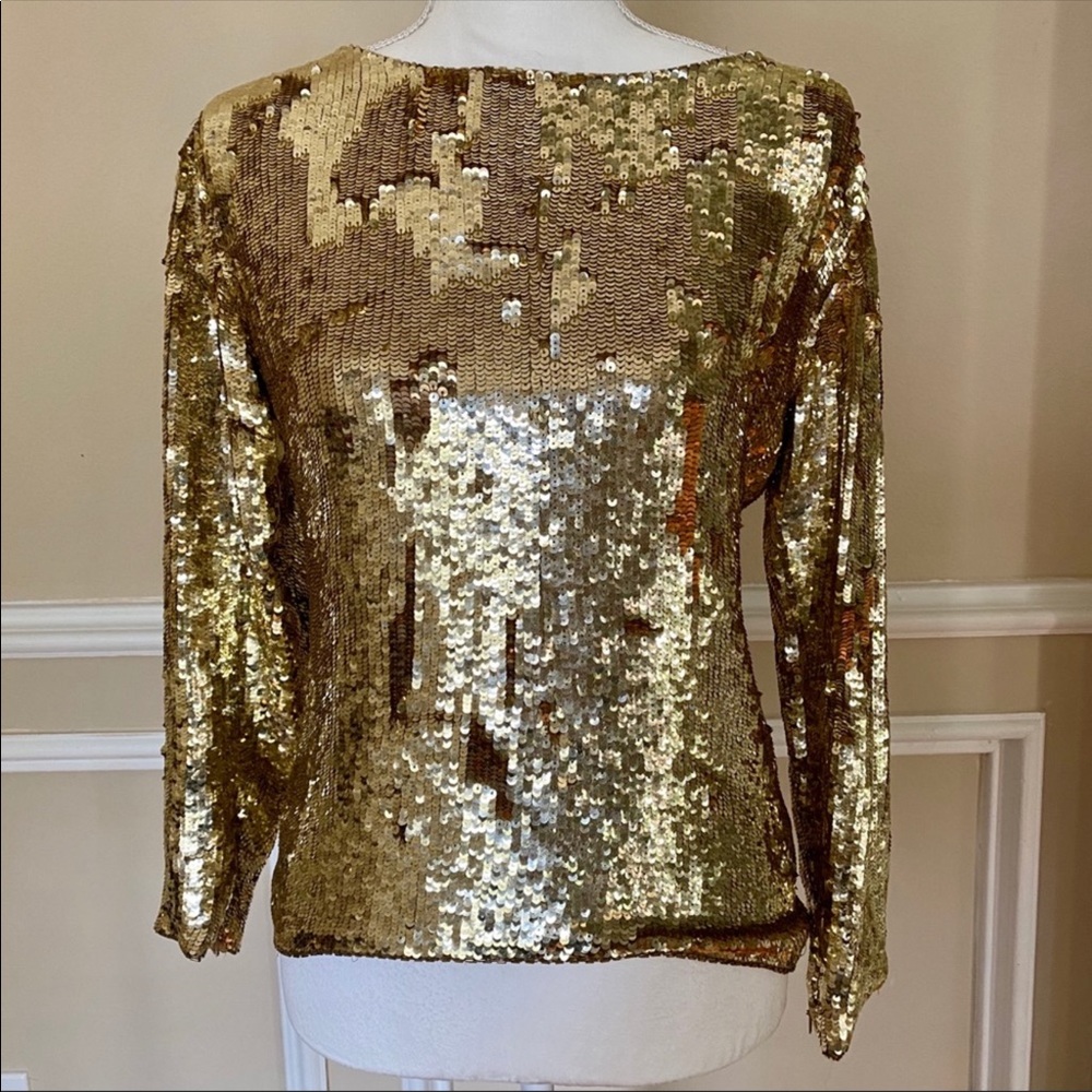 Vintage 1980’s SAINT LAURENT Gold Sequin Blouse